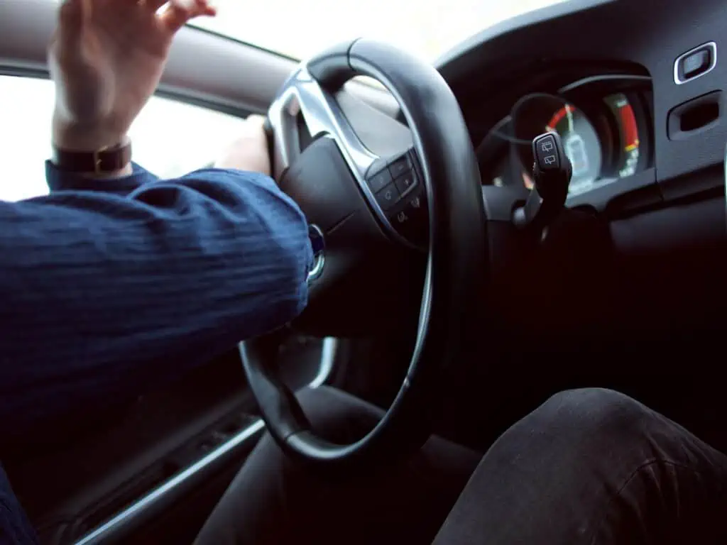 Inside Car Turning Steering Wheel